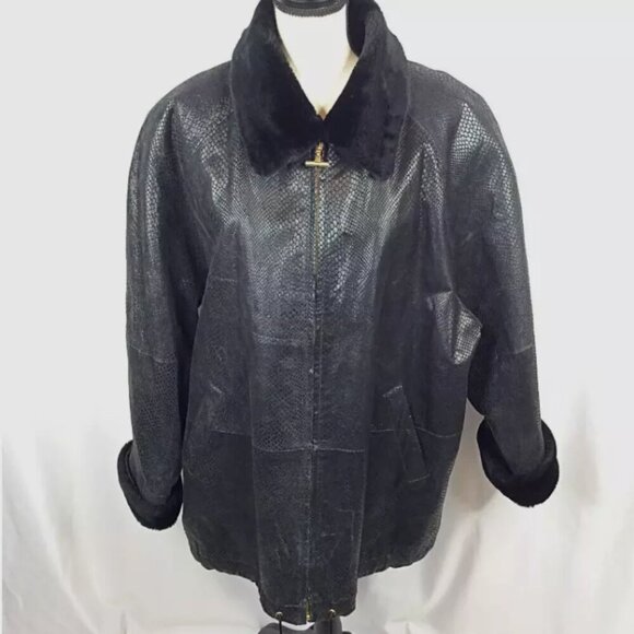 Vintage G-III Leather Bomber Jacket Trench Coat Womens Size 2X Faux Fur Collar - Picture 2 of 12